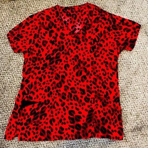Size MEDIUM Jockey Red Leopard Scrub Top